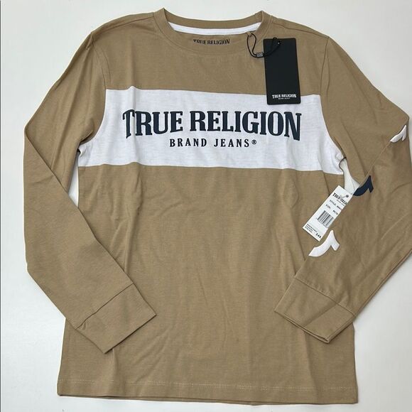 🔥True Religion Tan Long Sleeve Tee Casual Cotton Blend sz 10/12 new - Picture 1 of 5